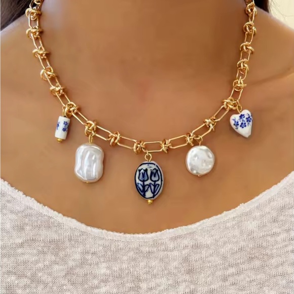 Anthropologie Jewelry - Summertime Gold and Blue Charm Necklace